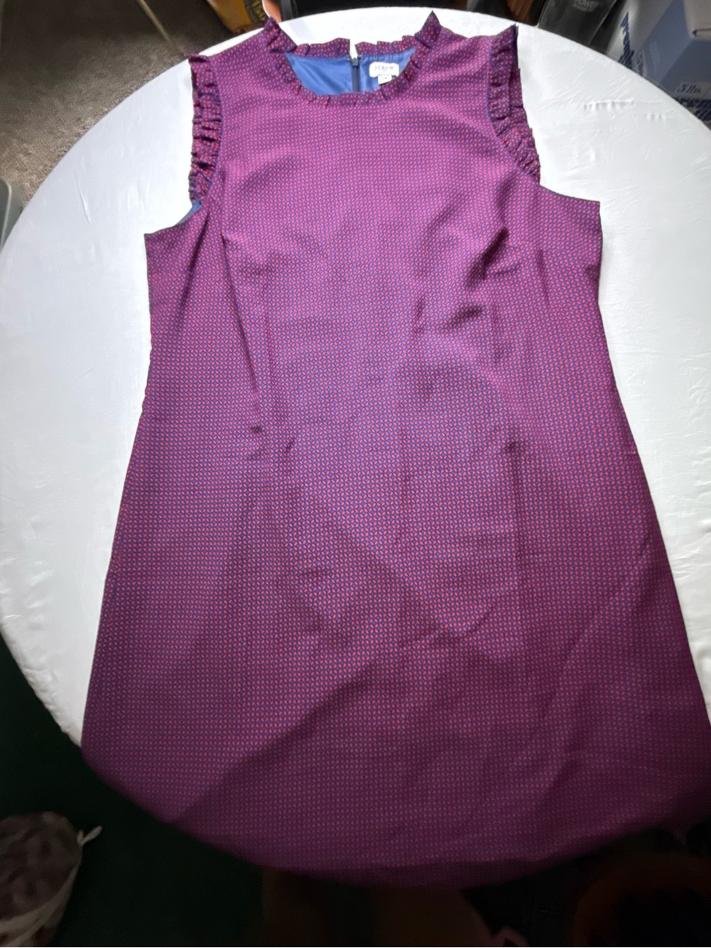 J.Crew Ruffle Neck Sleeveless Shift Dress Size 18 Navy Red